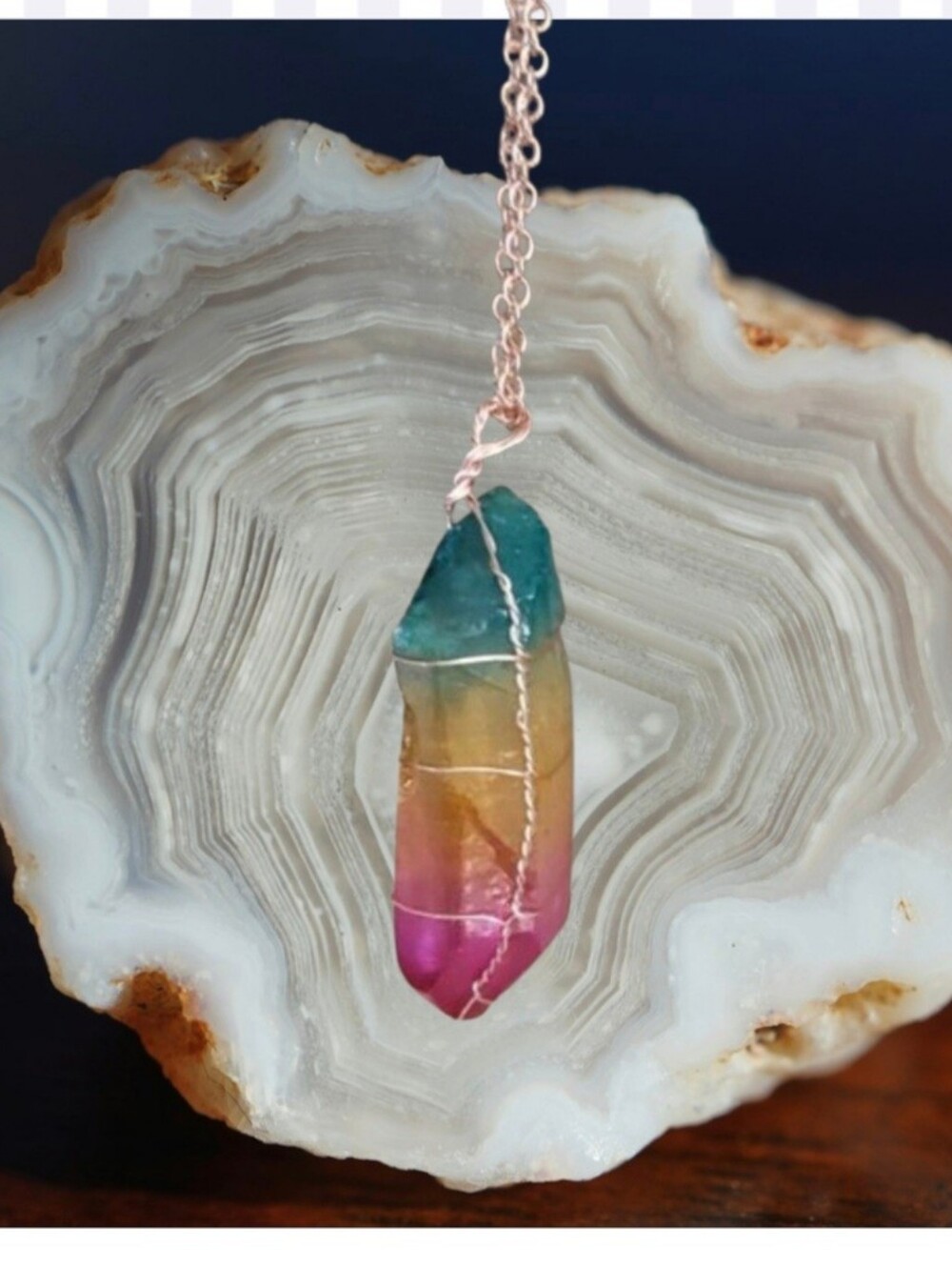 Rose Gold Wire wrapped Multi-Color Stone Necklace